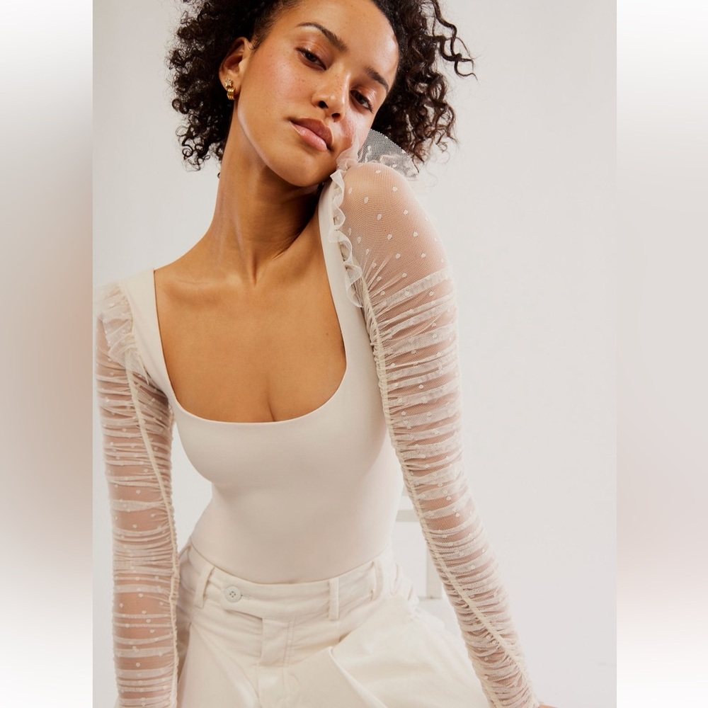 Free People Bodysuit with Sheer Sleeves